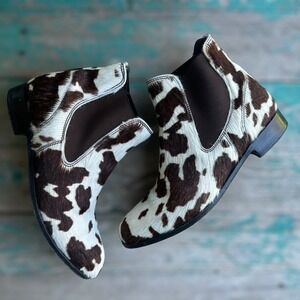 Ariat Two 24 Chelsea Boots Cow Hair Leather Women's 9.5B Brown White Spain Rare